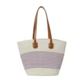 Stylish straw woven tote bag for women, large capacity beach shoulder bag with stripes. - Purple Stripes (Style 1)