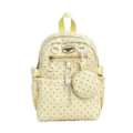 Détail de sac à dos étudiant à pois jaunes avec poche avant, cartable mignon. - Jaune