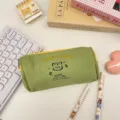 Green canvas pencil case cute tiger stationery pouch portable makeup bag school supplies. - Green