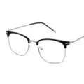 Men's retro half-rim eyeglasses, black and silver metal optical frame, stylish daily wear. - Silver Frame Black Brow C2