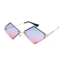 Rimless gradient sunglasses, irregular stylish eyewear with metal frames and UV protection. - Light Blue Pink C1