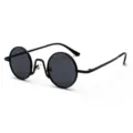 Retro Runde Sonnenbrille für Damen und Herren, Vintage Metallgestell schwarze Gläser. - Schwarzer Rahmen Schwarzgraue Gläser C6