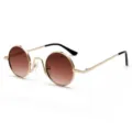 Retro runde Metallsonnenbrille mit braunen Farbverlaufslinsen und Goldrahmen. Stilvoll. - Goldener Rahmen Tee Verlaufslinse C4