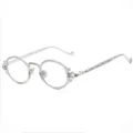 Vintage Gotische Ovale Metalen Bril Zilver Uitgesneden Steampunk Bril voor Dames - Zilver Helder C14