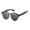 Black round frame double layer flip sunglasses retro steampunk metal glasses for men and women - Matte Black Frame Black Lens C4