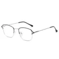 Retro half-frame metal optical glasses for men and women, anti-blue light clear flat eyewear. - Black Silver Frame C4