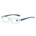 Lichte leesbril met blauw licht filter lenzen, stijlvol klein montuur voor dagelijks comfort. - 0 Dioptrie Blauw Licht Filter / Transparant blauw montuur effen blauwe poten C6