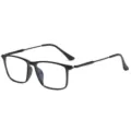 Black square optical glasses with metal and PC frame for men and women daily wear. - Bright Black Frame