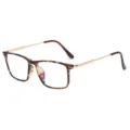 Square optical glasses with tortoise shell frame and gold metal temples for daily wear. - Tortoise Gold