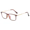 Minimalist square metal optical glasses with brown PC frame and gold temples for daily wear. - Brown Gold Frame