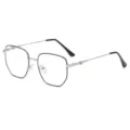 Vintage metal polygon anti-blue light glasses stylish clear optical frame for daily wear - Silver Frame Black Ring (C1)