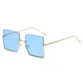 Gafas de sol cuadradas de moda con lentes azules y montura fina de metal dorado elegante. - Marco Dorado Lente Azul (C2)