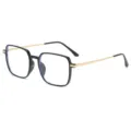 Stylische quadratische Brille mit schwarz-goldenen Bügeln für den täglichen Gebrauch. - Glänzend Schwarz Goldrahmen (C3)