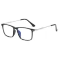 Black Frame Square Eyeglasses with Silver Metal Temples for Men and Women Daily Wear - Black Silver Frame