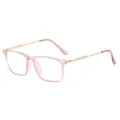 Clear Pink Square Optical Glasses with Gold Metal Temples Trendy Unisex Fashion Eyewear - Pink Gold Frame