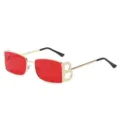 Gafas de sol retro de metal rojo con lentes rectangulares y elegante diseño de letra B. - Marco Dorado Lente Rojo C2