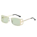 Gafas de sol rectangulares retro con diseño de letra B de metal y lentes de color verde claro. - Montura Dorada Lentes Verdes C3