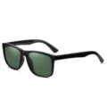 Men's Black Square Polarized Sunglasses with Green Lenses, UV Protection Driving Shades - Glossy Black Frame Dark Green Lens Polarized C3