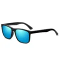Men's Polarized Square Sunglasses Black Frame Blue Mirror Lens Outdoor Driving Sunshades - Black Frame Blue Mirrored Lens Polarized C4
