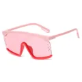 Große einteilige Schildsonnenbrille mit rosa Gestell und stylischem Streetwear-Design für Damen. - Rosa-Rot Rahmen Rosa Linsen C2
