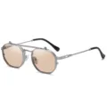 Elegante metall doppelsteg sonnenbrille mit klappglas fuer herren und damen retro - Klare Gläser C6 / Silberrahmen Helltee