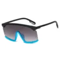 Große einteilige Sonnenbrille mit Farbverlauf, schwarzem Rahmen und blauem Akzent. - Schwarz-Blau Rahmen Verlauf Grau Linsen C4