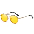 Goldene Sonnenbrille mit gelben Gläsern, Steampunk-Stil, Unisex Doppelschicht-Design. - Klare Gläser C4 / Goldener Rahmen Gelbe Gläser