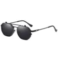 Stilvolle schwarze Metall Steampunk Sonnenbrille mit doppelt klappbaren Achteckgläsern. - Klare Gläser C1 / Schwarzer Rahmen Schwarze Linse