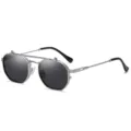Steampunk Doppelschicht Flip Sonnenbrille für Herren Damen, retro achteckiger Metallrahmen. - Klare Gläser C2 / Goldrahmen Schwarze Gläser