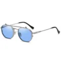 Lunettes de soleil steampunk unisexes à double verre bleu et monture métal tendance. - Verres Clairs C5 / Monture Argentée Verre Bleu