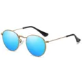 Kinderen Gepolariseerde Ronde Metaal Zonnebril met Blauwe Spiegelende Lenzen Goud - Goud Frame Blauw Reflecterend (3031)