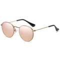 Ronde metalen zonnebril voor kinderen, stijlvolle roze gepolariseerde lenzen met gouden frame. - Goud Frame Roze Reflecterend (3031)