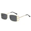 Gafas de sol pequeñas y cuadradas vintage con montura de metal y diseño de letra B para damas. - Montura Dorada Lentes Grises C1