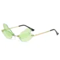 Women rimless dragonfly wing sunglasses, unique green gradient insect eyewear for fashion street. - Gold Frame Green Lens (C6) / Green
