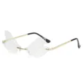 Unique dragonfly wing sunglasses with clear frameless lenses and gold metal temples for women. - Gold Frame White Clear (C7) / White