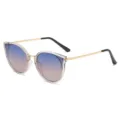 Lunettes de soleil pour femmes tendance à verres dégradés, monture rose et branches. - Monture Grise Transparente Branches Dorées Dégradé Bleu Rose C3