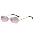 Polygon rimless sunglasses for women and men, gradient lenses with slim gold metal frames. - Gold Frame Grey Pink Gradient C2