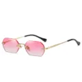 Trendy polygon rimless sunglasses for women and men, chic pink gradient lenses with gold temples. - Gold Frame Gradient Pink C3