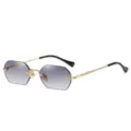 Fashion polygon rimless sunglasses for women and men, gradient lenses with gold metal temples. - Gold Frame Gradient Grey C6