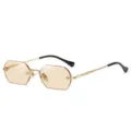 Trendy polygonal rimless sunglasses with gold metal frame and gradient lenses for women and men. - Gold Frame Light Brown C5