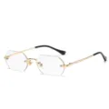 Fashion vintage rimless polygon metal optical glasses clear lens for women and men daily wear - Gold Frame Clear Lens