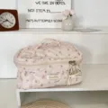 Cute quilted makeup bag for women, portable large capacity travel toiletry cosmetic organizer. - Blue Ribbon Bear