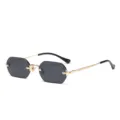 Trendy polygon rimless sunglasses featuring gold metal frame and black lenses for stylish wear. - Gold Grey C7