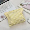 Yellow plaid cosmetic bag portable makeup pouch stylish storage bag for daily use and travel. - Yellow