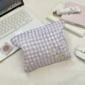 Purple plaid cosmetic bag portable travel makeup pouch cute toiletry organizer wash bag - Purple