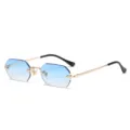 Fashion polygon rimless sunglasses with gradient blue lenses and gold metal frames for daily wear. - Gold Frame Gradient Blue C9