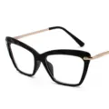 Fashion butterfly optical glasses frames with resin front and metal temples for men and women. - Black Frame Clear Lens C1
