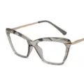 Trendy butterfly optical glasses frame featuring grey resin front and sleek metal temples. - Clear Gray Frame Clear Lens C5