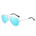 Kinder Retro Metall Piloten Polarisiert Sonnenbrille mit Blauen Spiegelgläsern neu - Silberner Rahmen mit blauer Verspiegelung C5