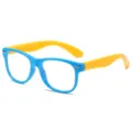 Kids blue light blocking glasses with flexible TR90 silicone frames for boys and girls. - Blue Frame Yellow Temples